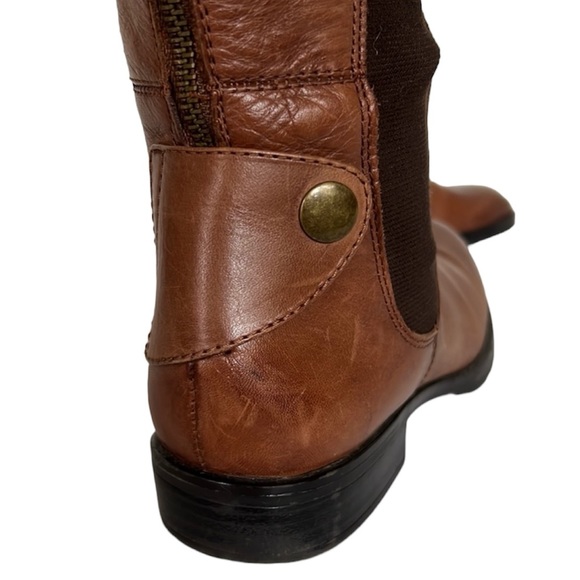 Franco Sarto Tahini Brown Leather Tall Zippered Boot with Button Detail Sz 8.5 - Picture 3 of 12